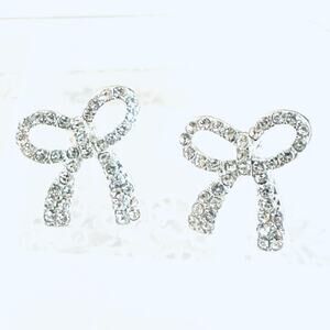 Petite Silver Rhinestone Bow Stud Earrings
